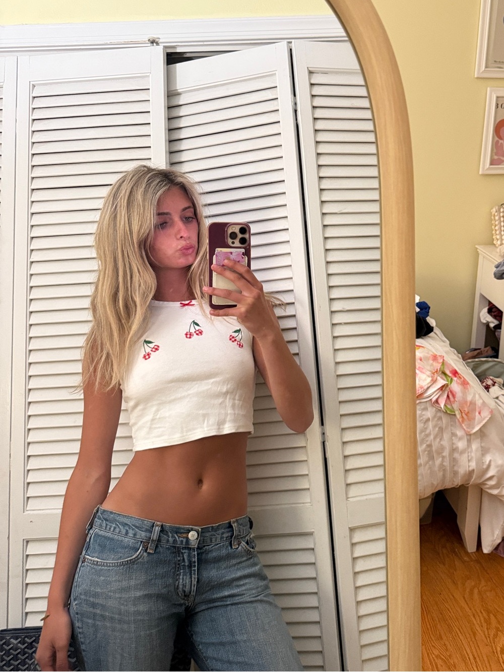 PacSun White Cropped Cherry Tank Top